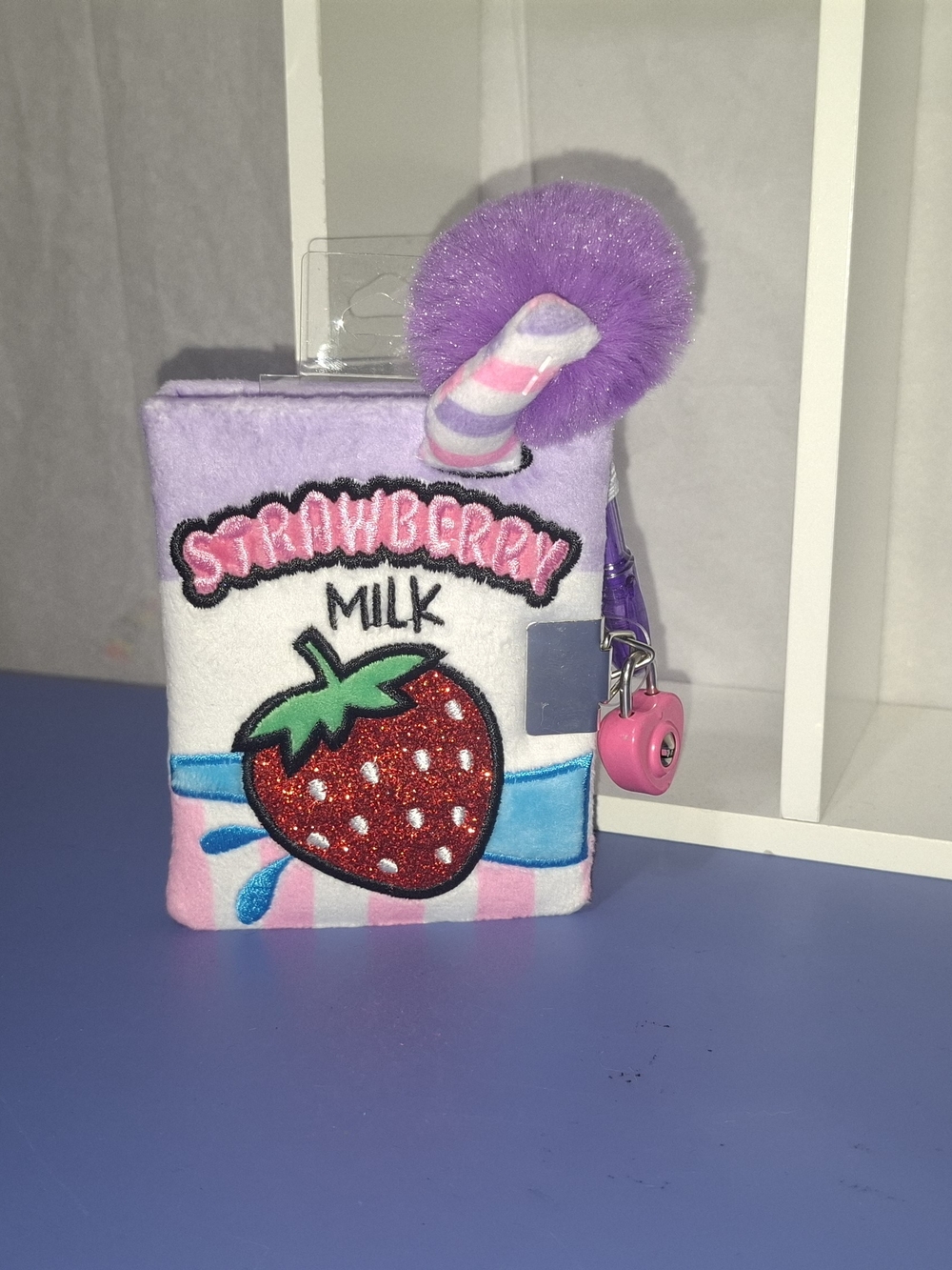 Mini Strawberry Milk Plush Lock Diary- NEW